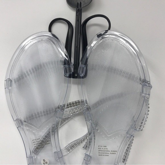 Charles Albert Rubber Sparkly Strappy Sandal, Women's Size XL 9/10 - Clear - Picture 9 of 9